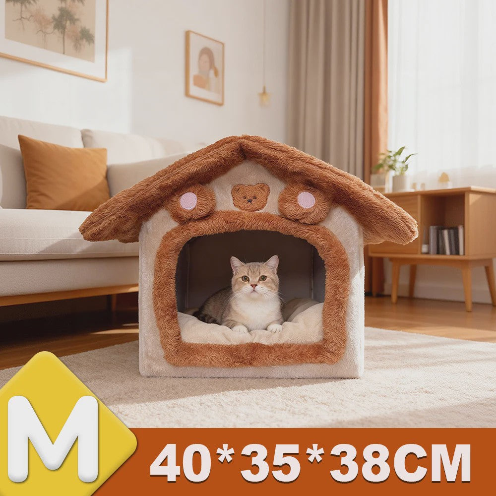 Zacht & Warm Beer-Huisje Bed voor Katten en Kleine Honden - Wasbaar & Antislip