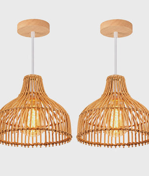 Rieten Hanglamp 24cm - Boho Stijl Plafondlamp voor Keuken, Woon- en Eetkamer
