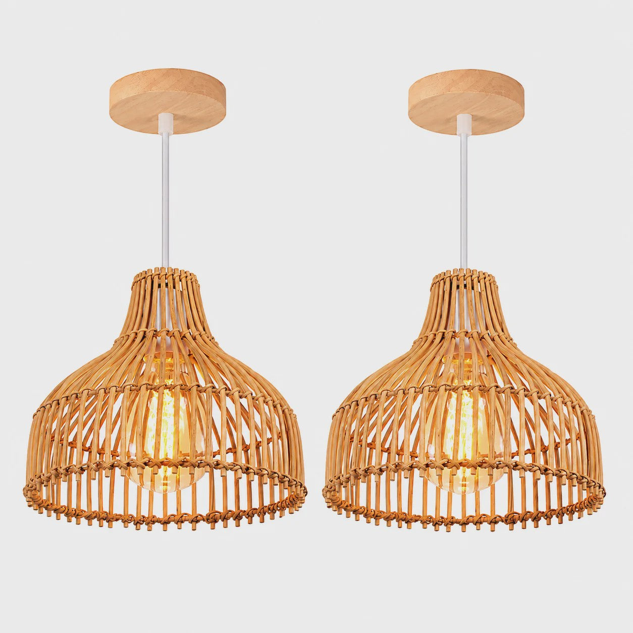 Rieten Hanglamp 24cm - Boho Stijl Plafondlamp voor Keuken, Woon- en Eetkamer