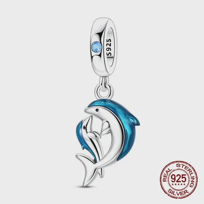 925 Sterling Zilveren Bedel Set: Dolfijn, Zeepaardje & Octopus - Blauw - DIY Armband Sieraden