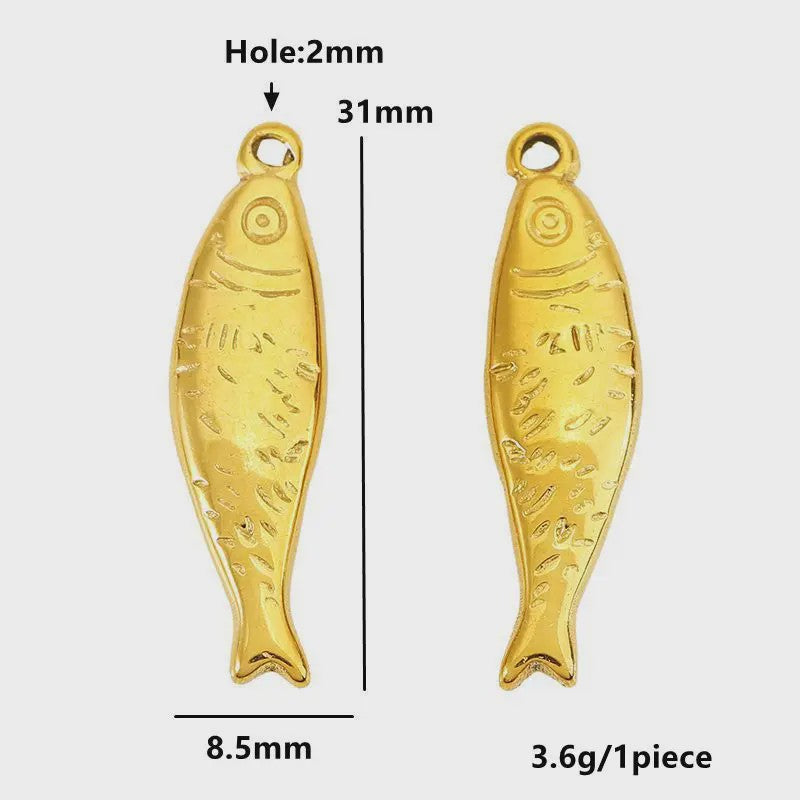 Set van 4 Gouden Bedeltjes: Zon, Hart, Schelp, Vis & Cactus - Roestvrij Staal 18k Goud PVD - DIY Sieraden Maken