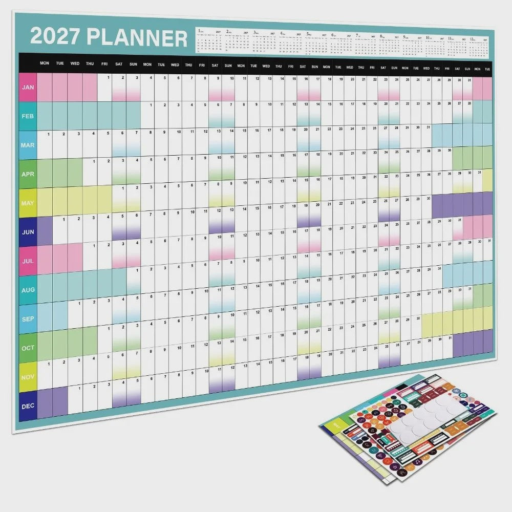 Jaarplanner 2027 - Grote Wandkalender met Planvakken en Stickers
