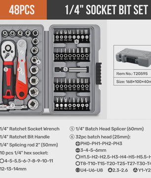 Hi-Spec 40-delige Ratel Socket Bit Set - 1/4" Drive Quick-Release, Cr-V Staal