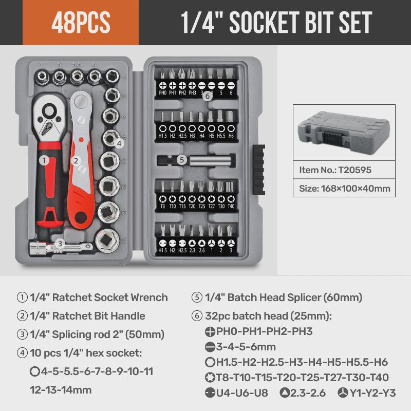 Hi-Spec 40-delige Ratel Socket Bit Set - 1/4" Drive Quick-Release, Cr-V Staal