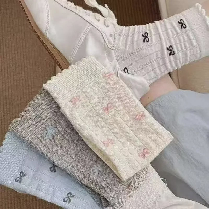 Zachte Katoenen Sokken met Berenprint - 5 Paar Kawaii Sokken voor Dames - Casual Herfst/Winter Stijl