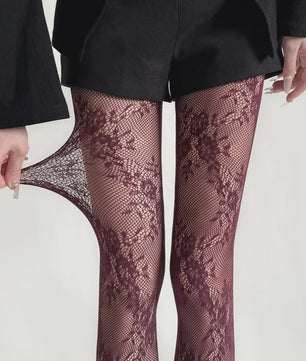 Luxe Kant & Mesh Pantyhose met Bloemendessin - Sexy & Modieus