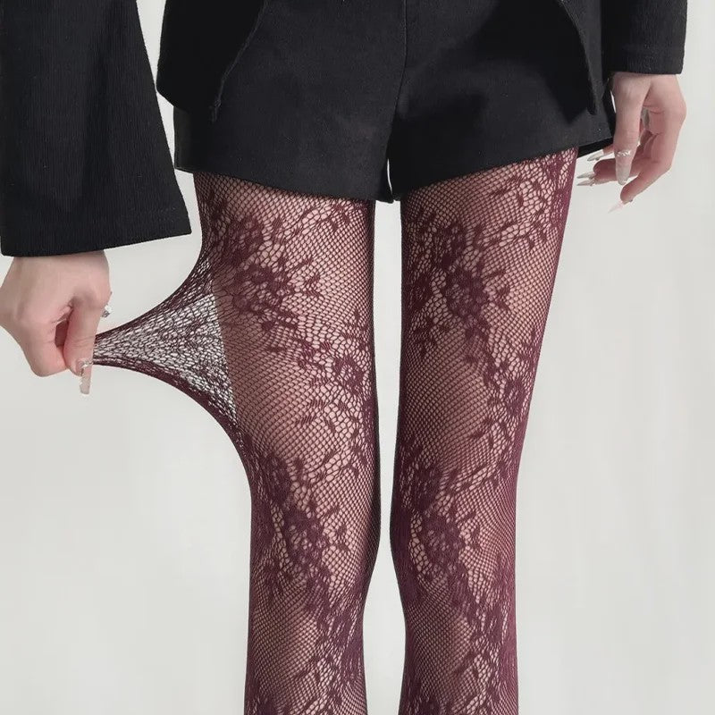 Luxe Kant & Mesh Pantyhose met Bloemendessin - Sexy & Modieus