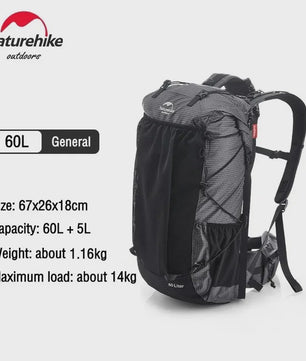 Naturehike 60+5L Wandelrugzak - Grote Capaciteit, Ergonomisch, Waterdicht