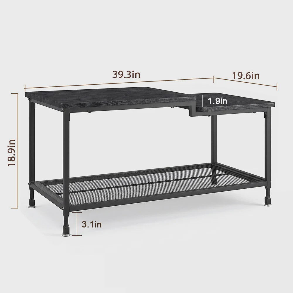 Industriële Salontafel met 2 Lagen - Rustiek Bruin, Vintage Hout & Stevig Metaal - Eenvoudig te Monteren