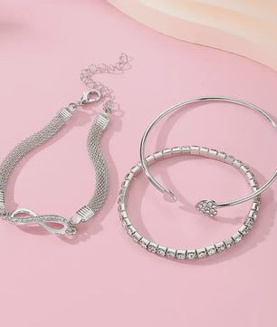 Set van 3 Vintage Kristallen Armbanden voor Dames - Hart, Oneindigheid & Geometrisch Design
