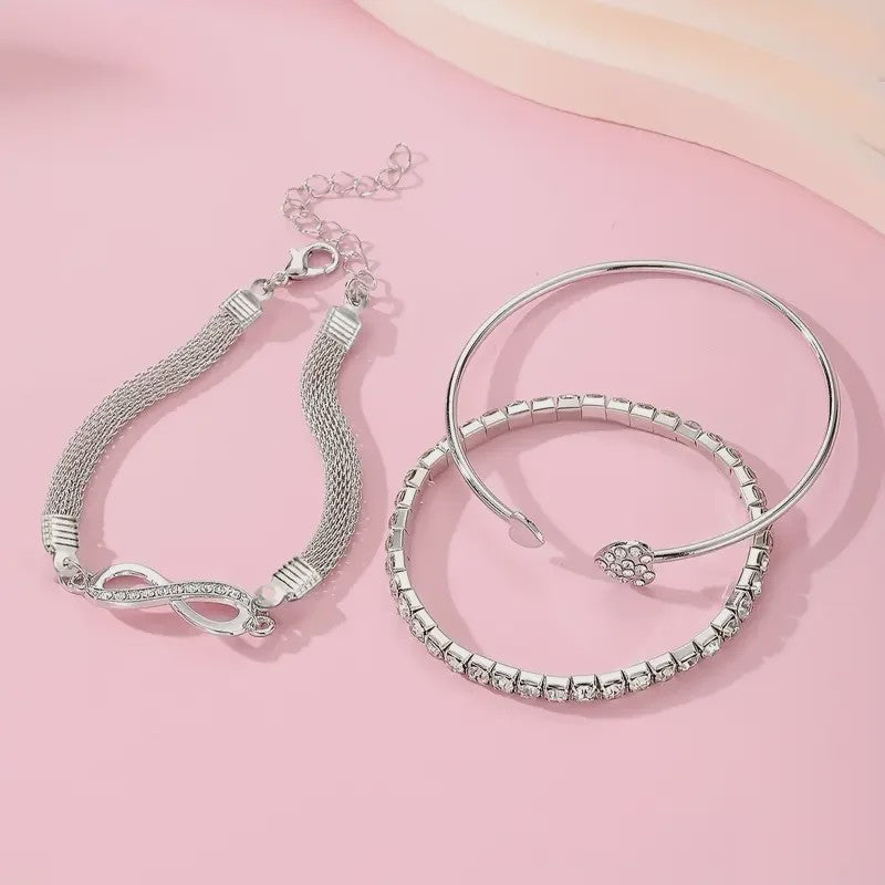 Set van 3 Vintage Kristallen Armbanden voor Dames - Hart, Oneindigheid & Geometrisch Design