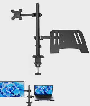 Dubbele Laptop en Monitor Bureauhouder - Volledig Verstelbaar, Ergonomisch, Zwaar Staal, tot 8kg, 13-27 inch