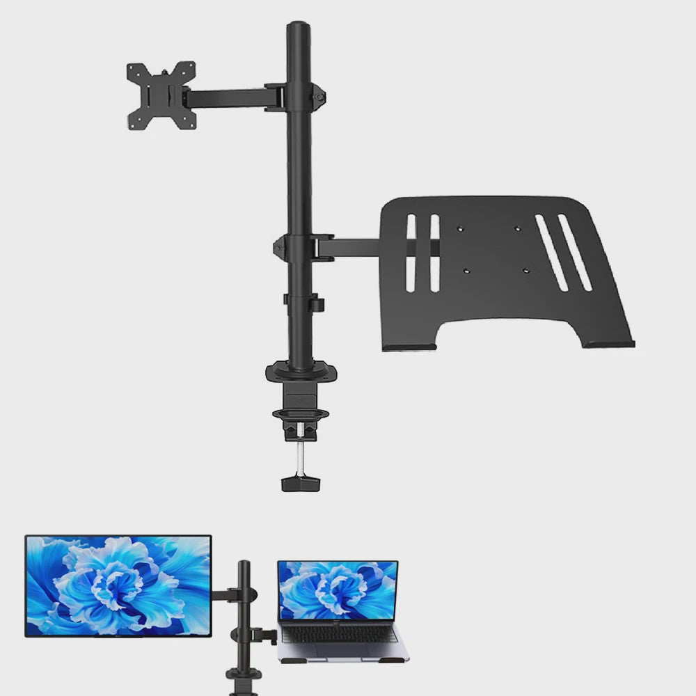 Dubbele Laptop en Monitor Bureauhouder - Volledig Verstelbaar, Ergonomisch, Zwaar Staal, tot 8kg, 13-27 inch