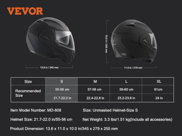 SucceBuy Motorhelm Unmasked ABS & EPS - Veilig, Comfortabel & Verstelbaar met Dubbel Vizier