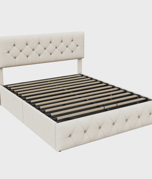 Luxe Boxspringbed 140x200 cm Beige Fluweel met Hydraulische Opbergruimte en LED-verlichting