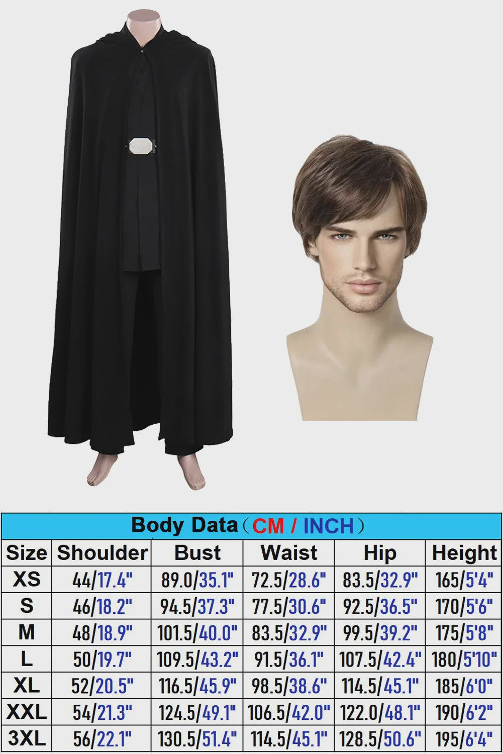 Volwassen Mannen Zwarte Jedi Ridder Cape Outfit - Fantasy Cosplay Kostuum
