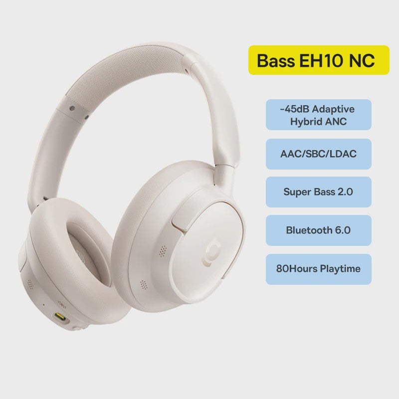 Baseus Bass EH10 NC Draadloze Koptelefoon - 45dB Noise Cancelling, 80 Uur Batterij, Bluetooth 6.0