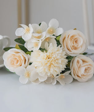 Kunstboeket Rozen & Chrysanten - Zijde Bloemen voor Bruiloft, Decoratie & DIY