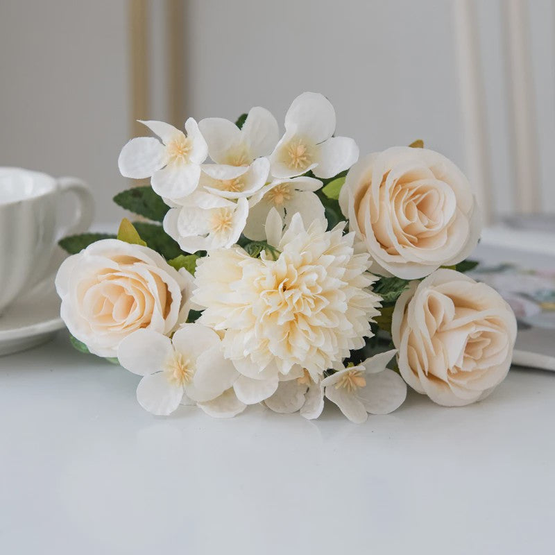 Kunstboeket Rozen & Chrysanten - Zijde Bloemen voor Bruiloft, Decoratie & DIY