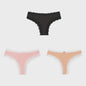 3-Pack Dames Slipjes met Kantrand - Low-Waist Thong & G-String in Luipaardprint en Effen Kleuren