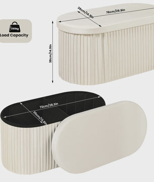 Ronde Opbergpoef met Afneembare Deksel - Beige Fluweel