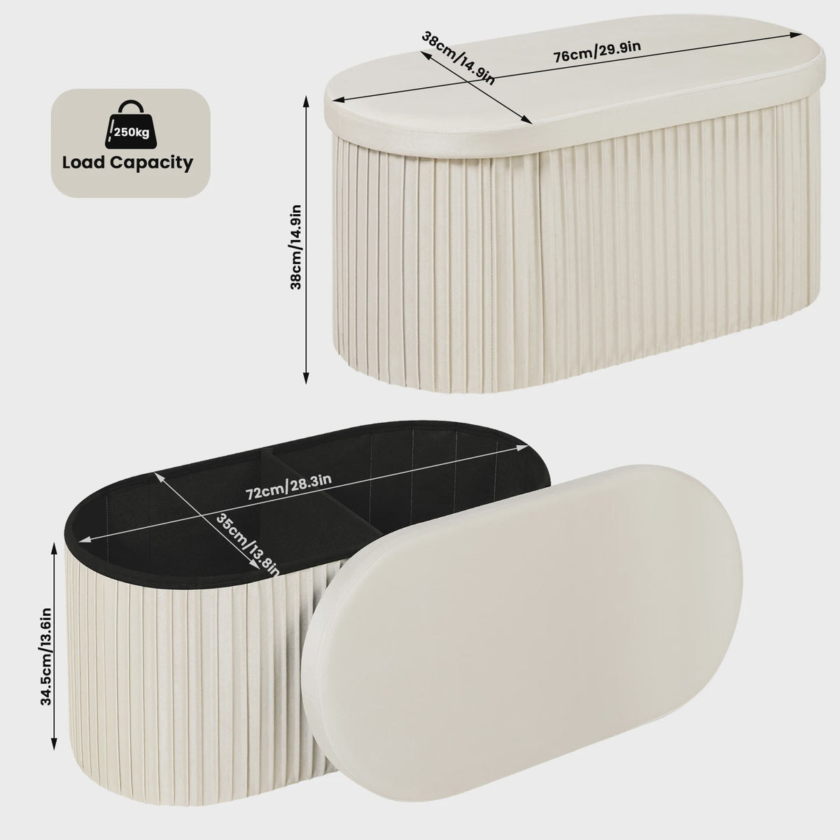 Ronde Opbergpoef met Afneembare Deksel - Beige Fluweel