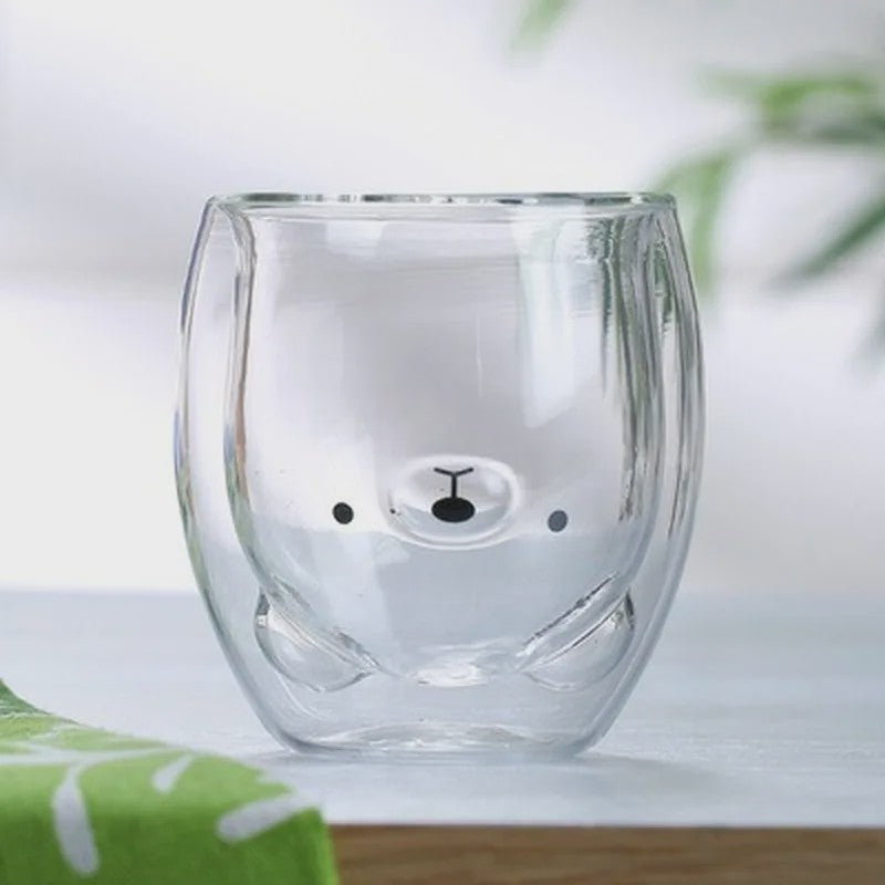 Dubbelwandige Glazen Mok met Schattige Dierenprint - Koffie & Theeglas