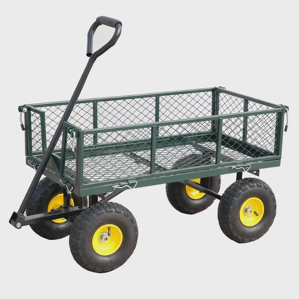 Robuuste Tuinwagen 400kg - 360° Draaibaar, Afneembare Zijden