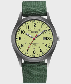Stijlvol Herenhorloge met Kwarts Uurwerk, Lichtgevende Wijzers en Datum - Militair/Sportief Nylon Band