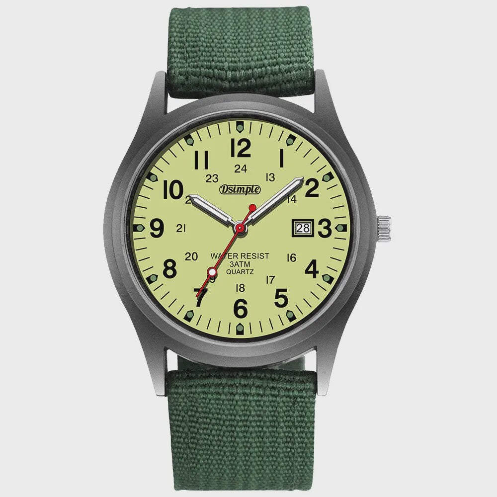 Stijlvol Herenhorloge met Kwarts Uurwerk, Lichtgevende Wijzers en Datum - Militair/Sportief Nylon Band