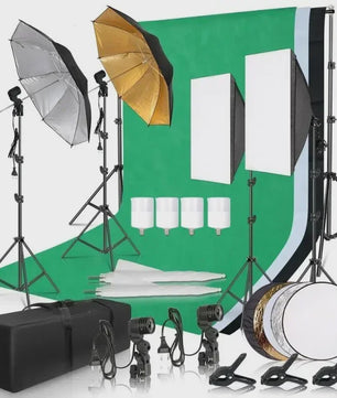 Professionele Fotostudio Verlichtingskit met Achtergronden, Softboxen, Paraplu's en Reflectoren