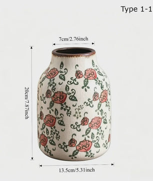 Handgemaakte Keramische Vaas met Vintage Chinese Bloemenprint - Decoratief Porselein