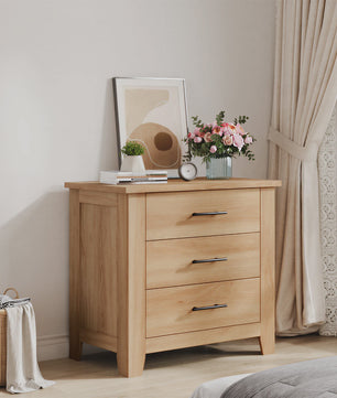 3-Laden Commode Wit Bruin - Compact Nachtkastje en Ladekast voor Slaapkamer/Woonkamer