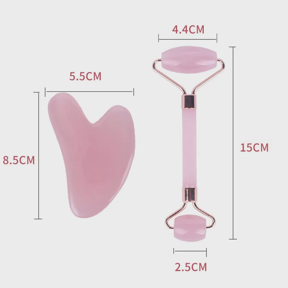 Roze Jade Roller & Gua Sha Set - Gezichtsmassage voor Rimpels en Wallen
