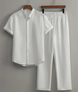 Zomerse Heren Tweedelige Set: Luchtig Linnen Look Shirt met Broek