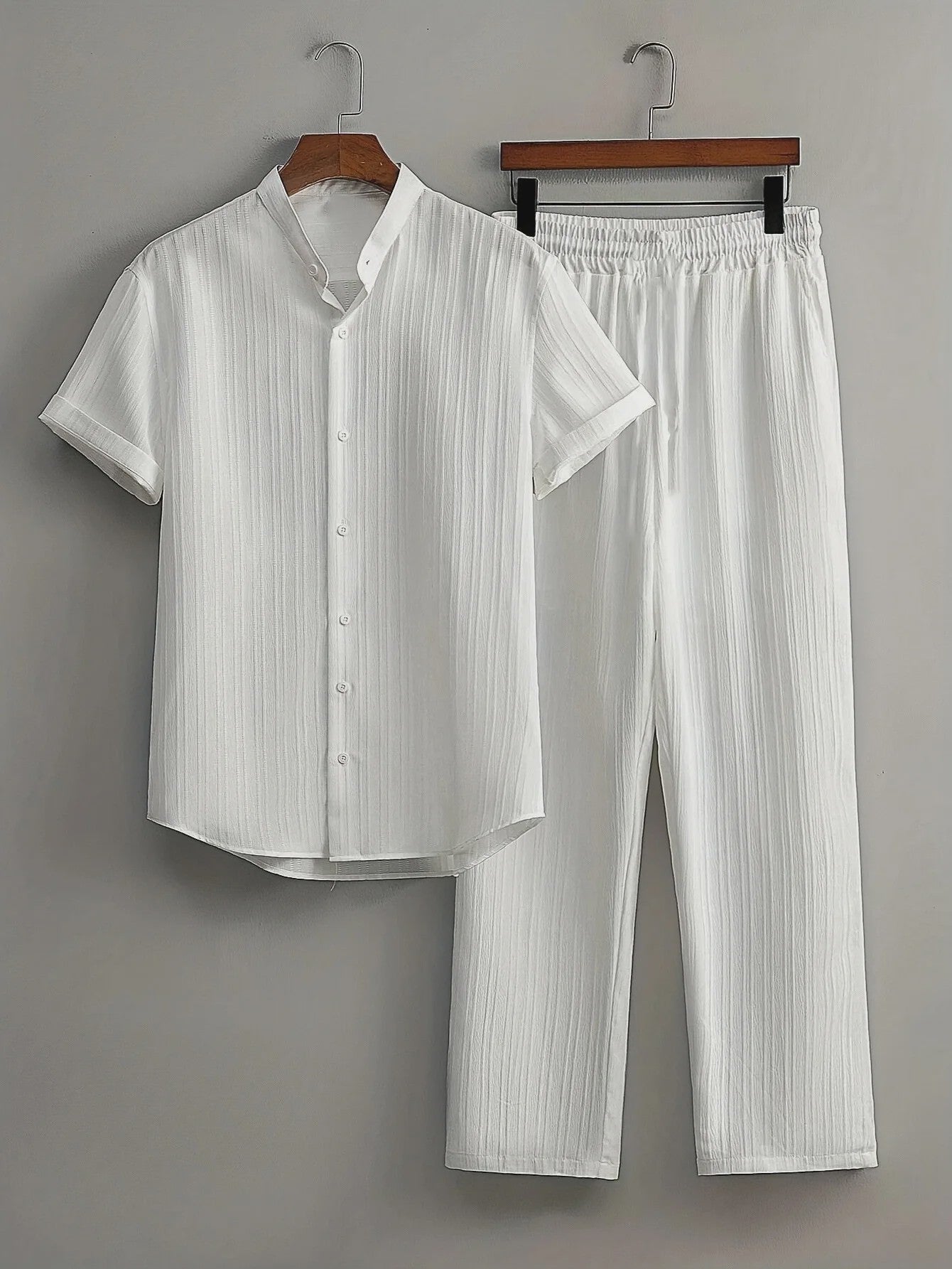 Zomerse Heren Tweedelige Set: Luchtig Linnen Look Shirt met Broek