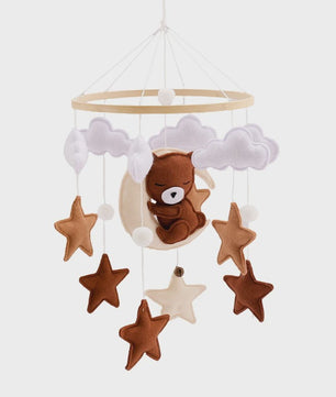 Houten Baby Mobiel voor Ledikant met Teddybeer, Maan en Sterren - Muziek & Rammelaar - Perfect Kraamcadeau