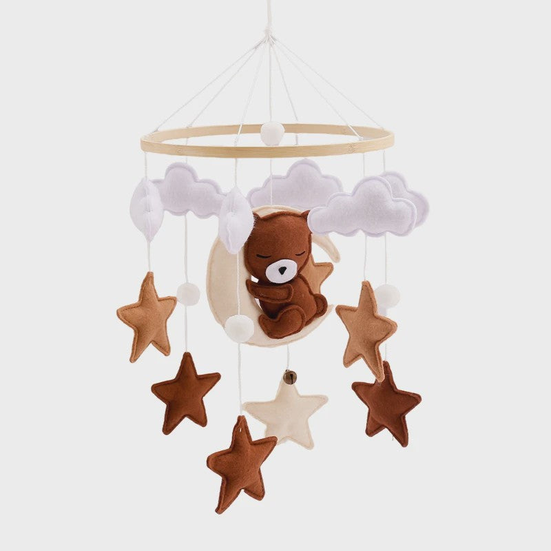 Houten Baby Mobiel voor Ledikant met Teddybeer, Maan en Sterren - Muziek & Rammelaar - Perfect Kraamcadeau