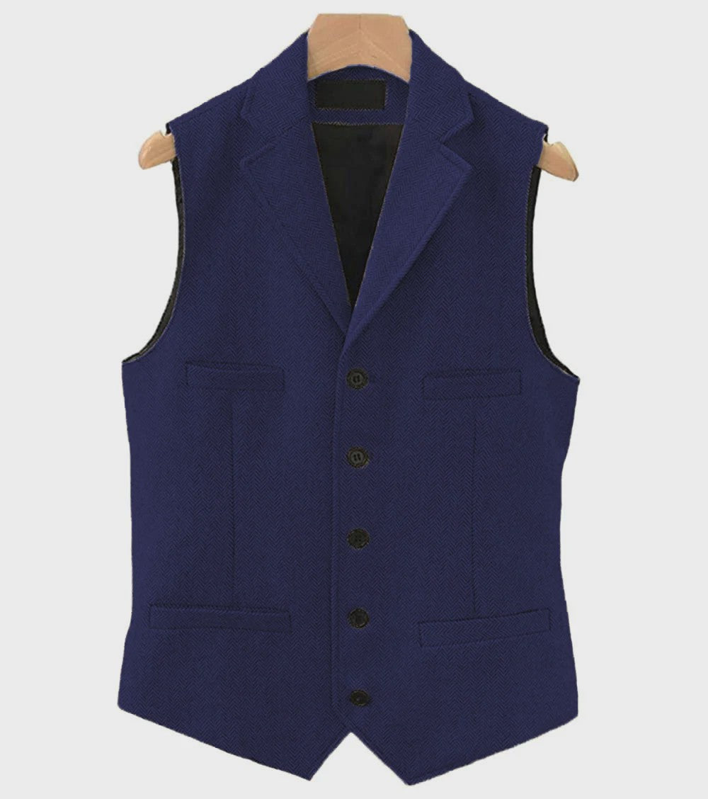 Herentrui Gilet Wol Tweed Visgraat Bruin - Klassiek Gilet voor Bruiloft & Feest