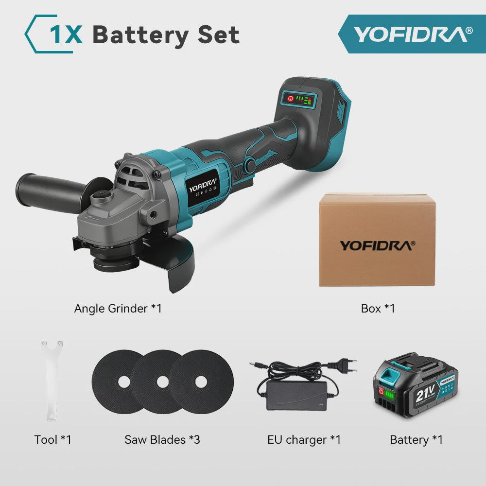 YOFIDRA Accu Haakse Slijper 125mm M14 - Borstelloze Motor, 21V Kracht