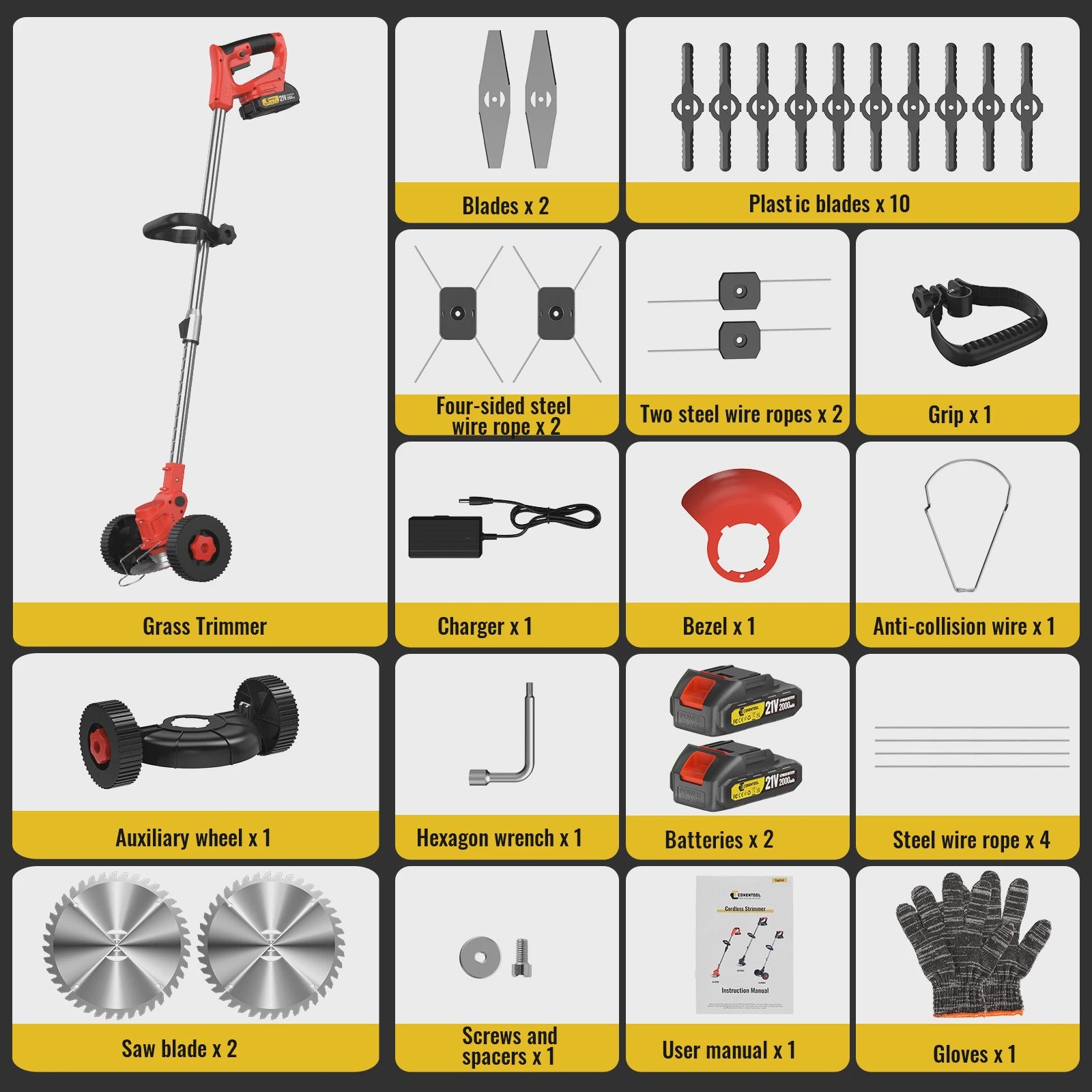 Accu Grastrimmer met Wielen - Verstelbare Steel & Krachtige Motor