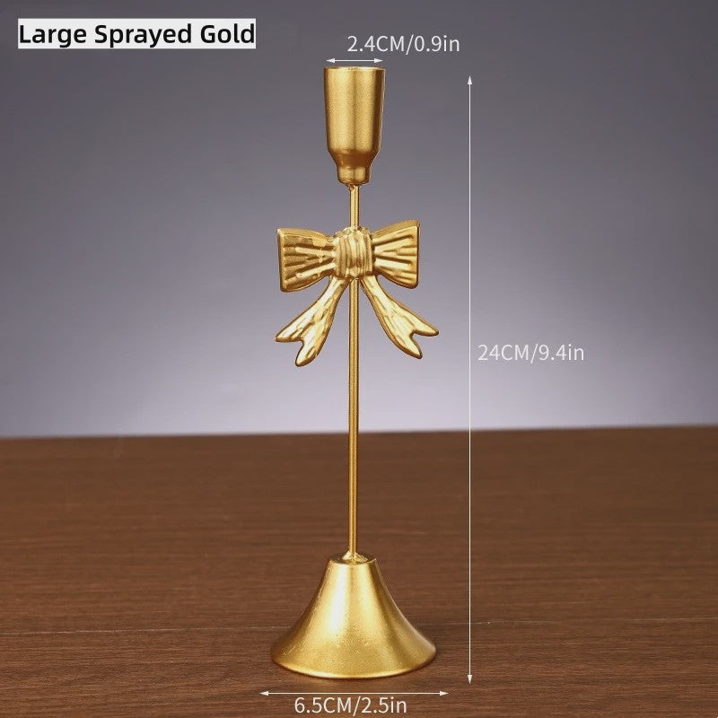 Luxe Gouden Kandelaar Set met Strik - Sfeervolle Decoratie
