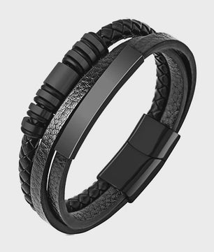 Heren Leren Armband met RVS Details - Stijlvol & Klassiek