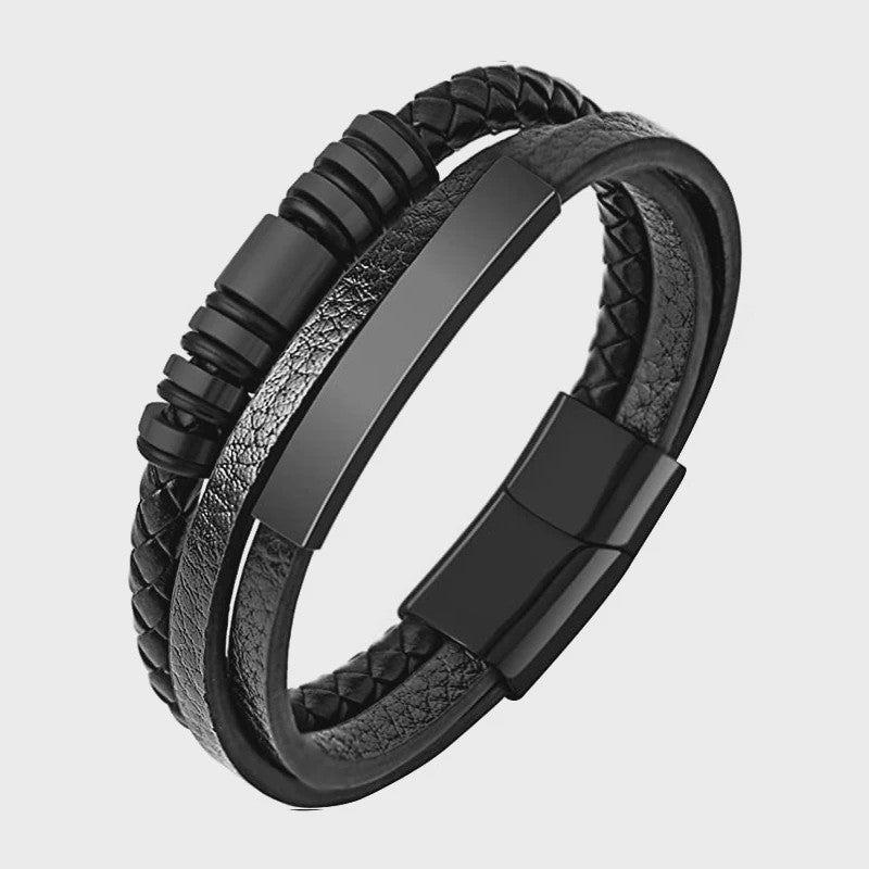 Heren Leren Armband met RVS Details - Stijlvol & Klassiek