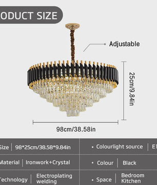 Moderne Zwarte Kristallen Kroonluchter Rond 5-Tier Ø60cm Dimbare Hanglamp