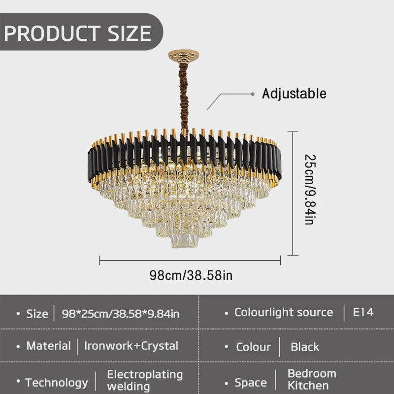 Moderne Zwarte Kristallen Kroonluchter Rond 5-Tier Ø60cm Dimbare Hanglamp
