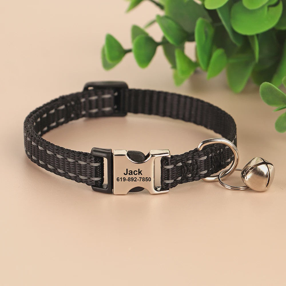 Gepersonaliseerde Kattenhalsband met Gravure, Bel & Reflecterend - Veilig & Stijlvol