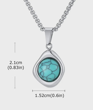 Vnox Heren Turquoise Hanger Ketting - RVS Boxketting, Vintage Stijl