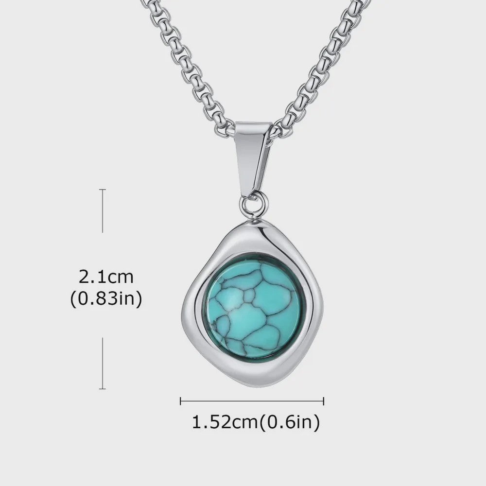 Vnox Heren Turquoise Hanger Ketting - RVS Boxketting, Vintage Stijl