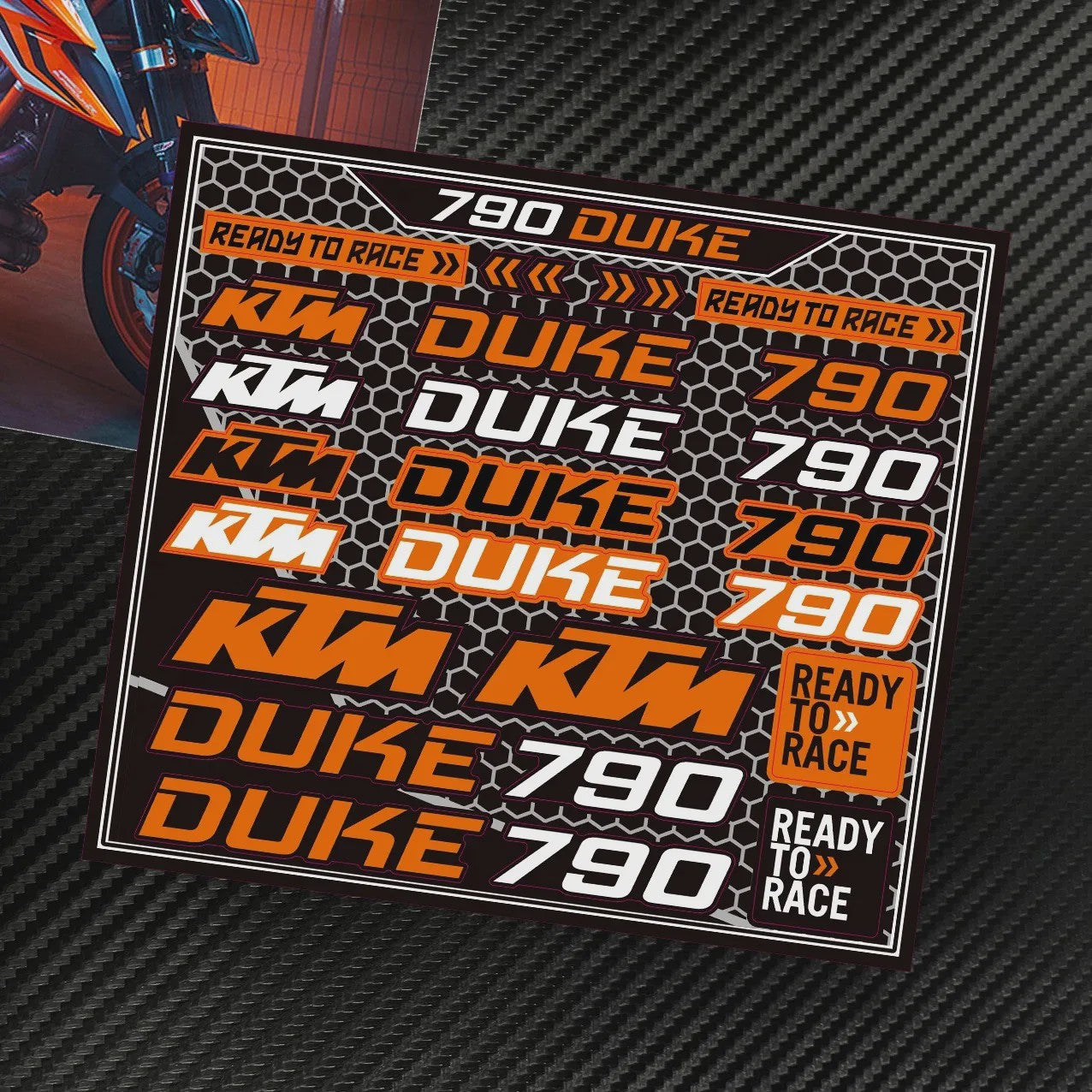 KTM "Ready To Race" Motor Stickers Set - Logo's & Decals voor Duke, RC390, Adventure
